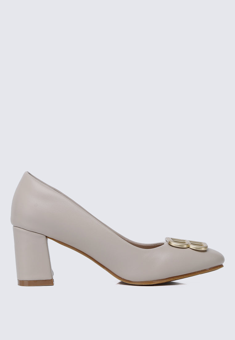 Vanessa Wide Feet Comfy Heels In Almond