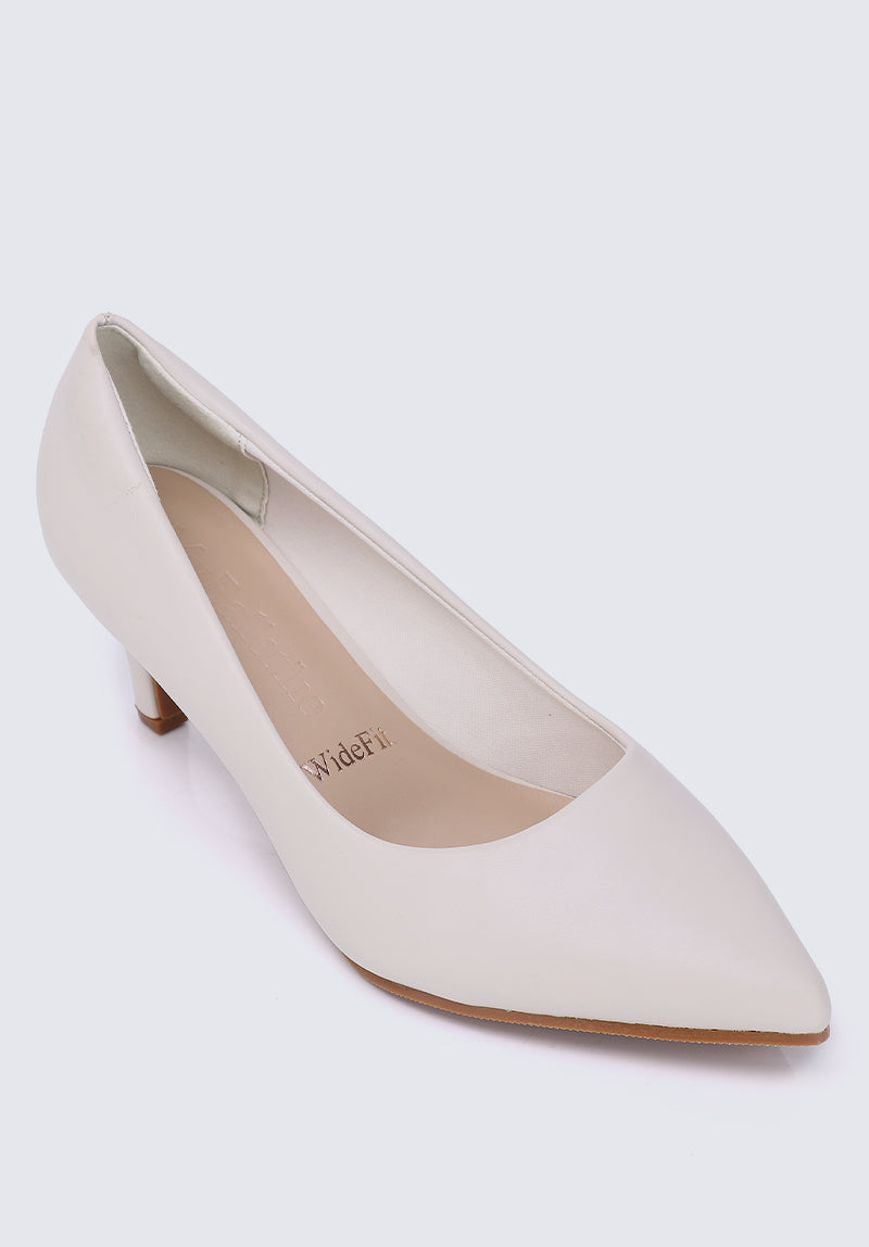 Alvina Wide Feet Comfy Heels In Beige