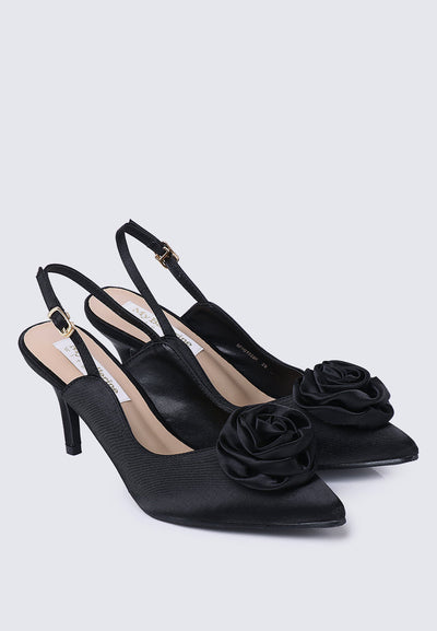 Whispers Of Petals Comfy Heels In Black