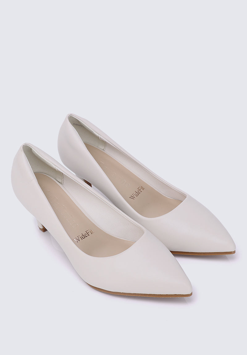 Alvina Wide Feet Comfy Heels In Beige