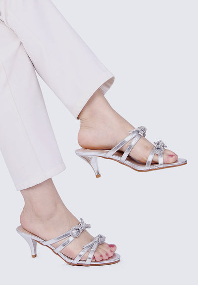 Crystal Comfy Heels In Silver